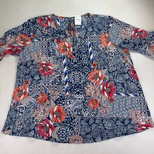EST. 1946 Women's Plus 18/20W Floral Paisley Patchwork Blouse Navy Boho Top